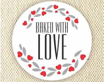 Baked With Love Labels - Wedding favor stickers - Anniversary Favor Stickers