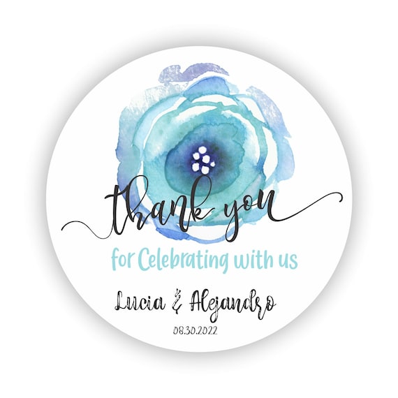 Thank You for Celebrating with Us Blue Flower Wedding Stickers - Bridal Shower Stickers - Wedding Stickers - Bachelorette Party Stickers Il_570xn