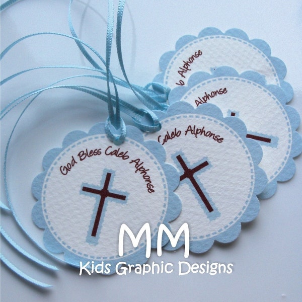 40 Thank You 2inch circle Tags with scalloped edges - Birthday - Baby Shower - Communion - Baptism - Thank You - Personalized