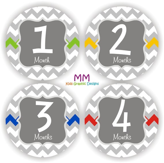 Baby Bodysuit Stickers - Baby Month Stickers - Baby Monthly Stickers - Baby Shower Gift - Chevron Baby Month Stickers Il_570xn