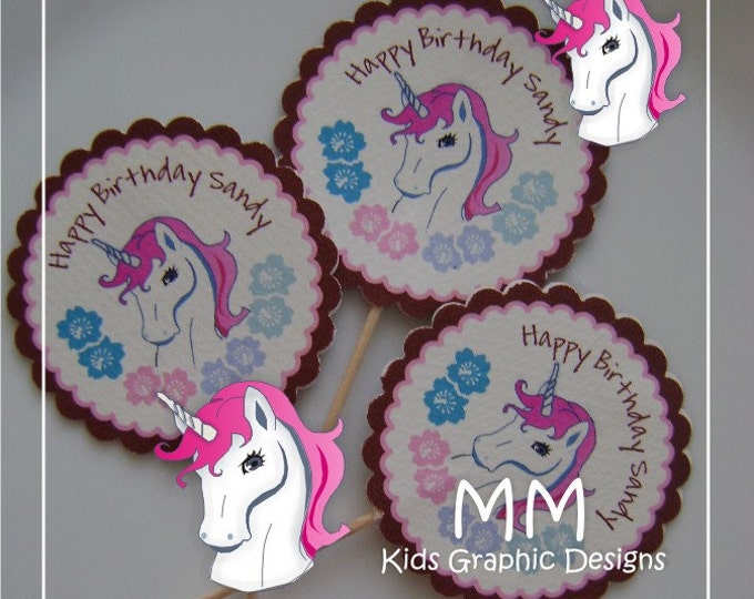 Unicorn Theme Cupcake Toppers Personalized Birthday Baby Shower Choose