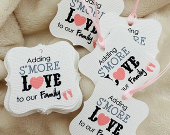 Adding S'more Love to our Family Tags - Bracket Shape Baby Shower Favor Tags - It's a Girl Favors Tags