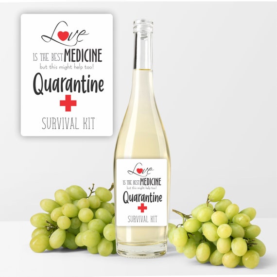 Quarantine Survival Kit Wine Labels - Quarantine Wine Labels - Social Distance Wine Bottle Sticker Il_570xn