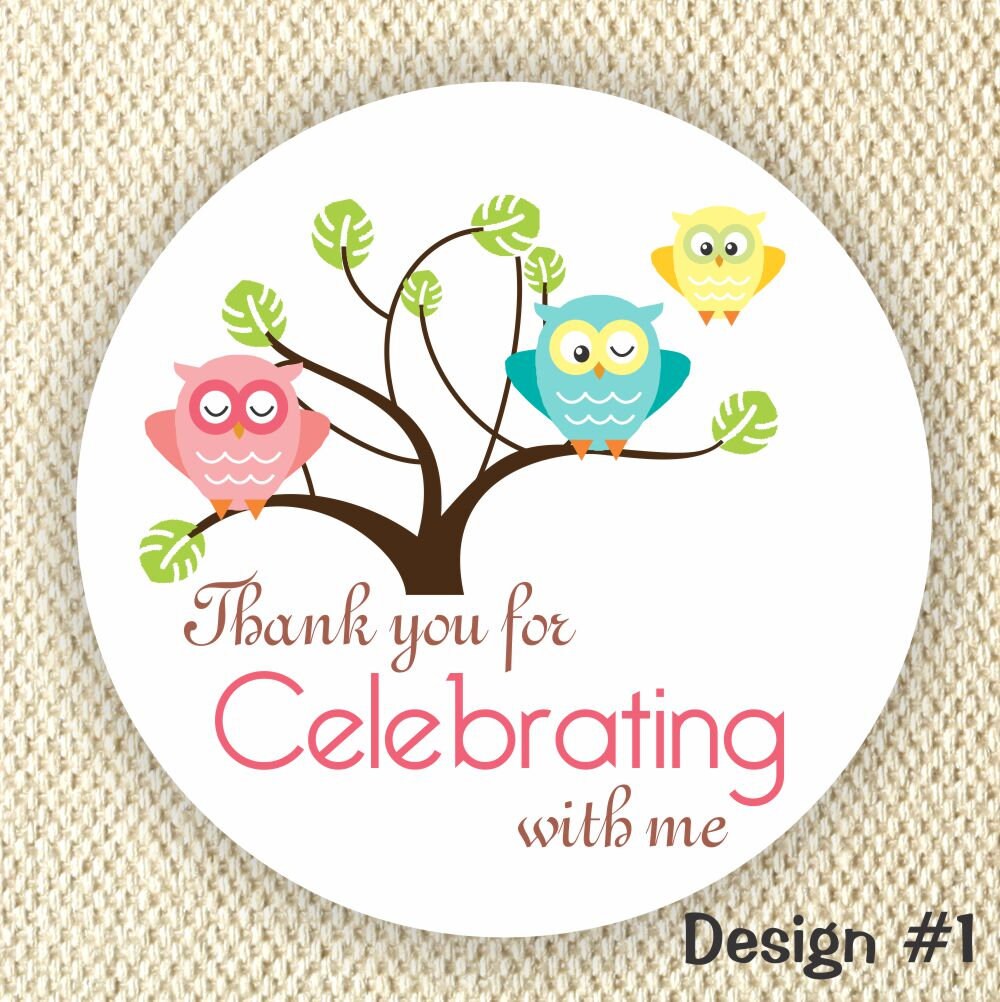 Owl Favor Stickers - Baby Shower Stickers - Family Owl favor stickers- Thank you for Celebrating wit