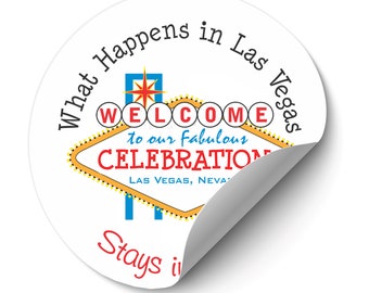 Personalized Las Vegas Wedding Favor Stickers - What Happens in  Vegas Stays in Vegas Labels - Las Vegas Wedding Theme Labels