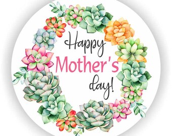 Happy Mother's Day Thank You Stickers - Succulent Wreath Stickers - Beautiful Floral Mother's day Stickers - Succulent Favor Stickers