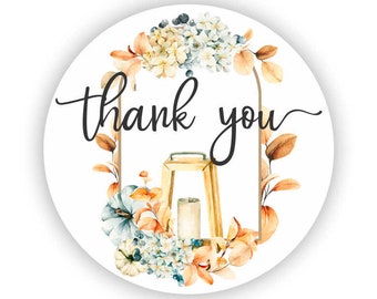 Beautiful Wreath with Lantern Design Thank You Stickers  - Baby Shower Thank you Stickers - Hydrangeas Thank You Stickers Stickers