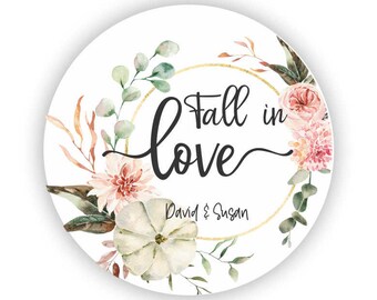 Fall in Love Stickers - Thank you Wedding Stickers - Wedding Stickers - Anniversary Stickers - Maple Leafs