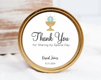 Boys Communion Stickers -  Baptism or Communion Stickers - Chalise Design Favor Stickers