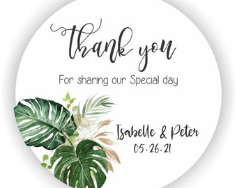 Thank you Eucalyptus Leaf Wedding Stickers - Elegant leaf Design Bridal Shower Stickers - Wedding Stickers - Bachelorette Party Stickers