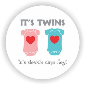 Twins Baby Shower - Thank You 2inch circle Stickers - Baby Shower Labels - Envelope Seal - Address Labels - (Twins - Girl & Boy)