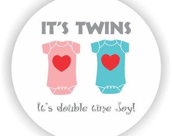 Twins Baby Shower - Thank You 2inch circle Stickers - Baby Shower Labels - Envelope Seal - Address Labels - (Twins - Girl & Boy)