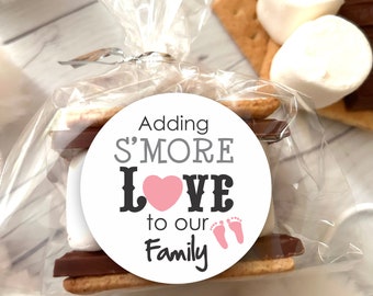 Adding S'more Love to our Family Stickers - Baby Girl Shower Stickers - Thank you for Celebrating with me Labels