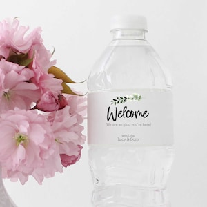 Water Bottle Label Wedding Water - Water Bottle Labels - Bridal Party Water labels - Welcome Labels Eucalyptus Branch Greenery