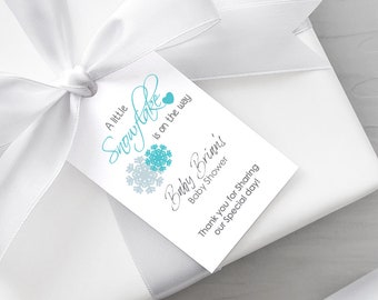 Baby Boy Shower Tags - A Little Snowflake is on the way Tags - Printed Thank you for Celebrating with me Labels