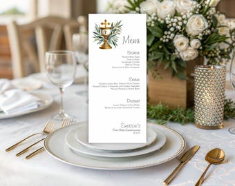 Personalized Printed first Communion Menu, Set of 25 Menu Cards, Modern Baptism Menu Cards, Dinner Menu Card, Confirmation Menu