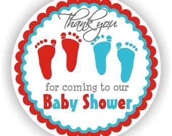 Twins Baby Shower - Thank You 2inch circle Stickers - Baby Shower Labels - Envelope Seal - Address Labels - Personalized Labels