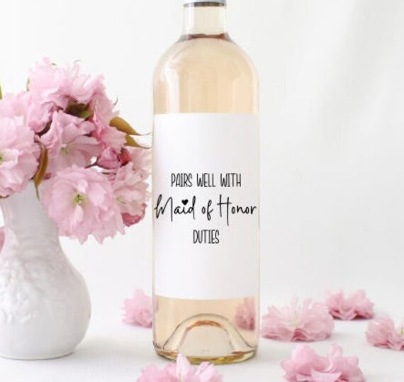 Pairs Well with Maid of Honor Duties Wine Labels - Will you be my Maid of Honor Wine labels - Personalized Wine Bottle Labels Il_570xn