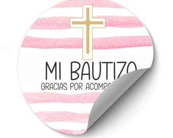 Mi Bautizo Stickers - Girls Baptism labels - Chalise Design Favor Stickers - 2" stickers