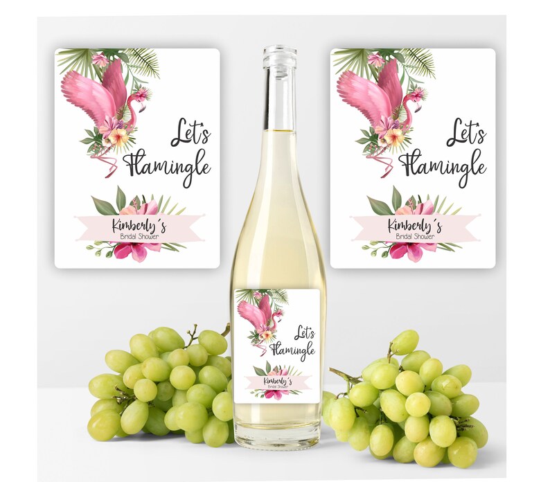 Let's Flamingle Bridal Shower Wine Labels Last Flamingle Wine Labels Personalized Bachelorette Party Wine Bottle Sticker image 1