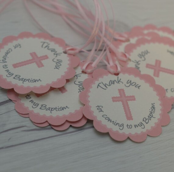 Communion Thank You Tags with scalloped edges - Baptism Thank You Tags - Personalized Tags with Cross Il_570xn