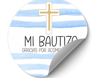 Spanish Stickers for Baptism - Mi Bautizo Stickers - Gracias por Acompañarnos Stickers - Baptism or Communion Favor Stickers