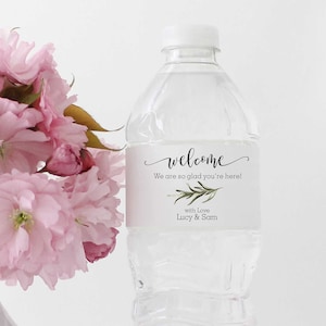 Water Bottle Label Wedding Water - Water Bottle Labels - Bridal Party Water labels - Welcome Labels Eucalyptus Branch Greenery