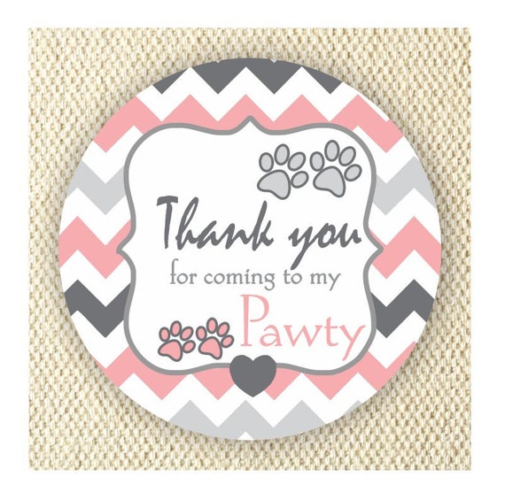 Paw-ty Favor Stickers - Puppy Birthday Stickers - Paw favor stickers- Chevron Thank you for Celebrating with me Il_570xn