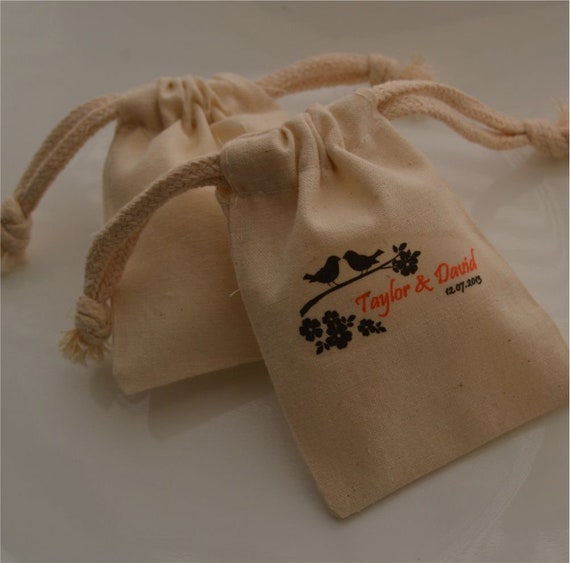 Love Birds Wedding Muslin Favor Bags - Spring Wedding Favor Bag - Bridal Shower Personalized Muslin Bags - Valentine Muslin Bags Il_570xn