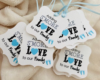 Adding S'more Love to our Family Tags - Bracket Shape Baby Shower Favor Tags - It's a Boy Favors Tags
