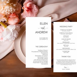 Personalized Printed Wedding Programs, Set of 20 Wedding Menu, Modern Wedding Programs, Simple Program, Wow Renewal, Birthday, Sweet Sixteen