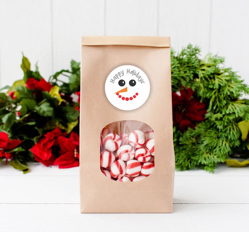 Christmas Labels Snowman Happy Holidays favor Stickers Christmas favor Stickers Family Holiday Label image 1