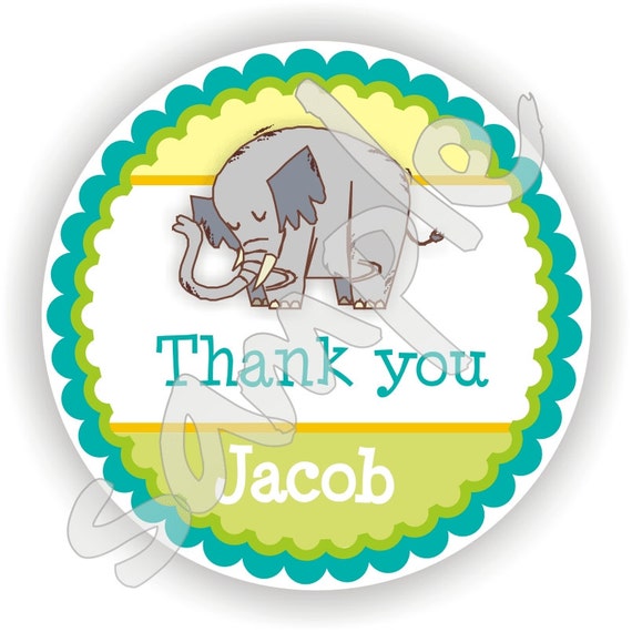 Elephant Theme - 40 Thank You 2 inch circle Stickers - Birthday - Baby Shower - Envelope Seal - Address Label - Personalized Il_570xn