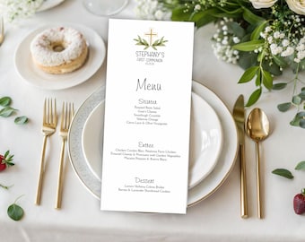 Personalized Printed First Communion Menu, Set of 100 Menu Cards, Modern Baptism Menu Cards, Dinner Menu Card, Confirmation dinner Menu