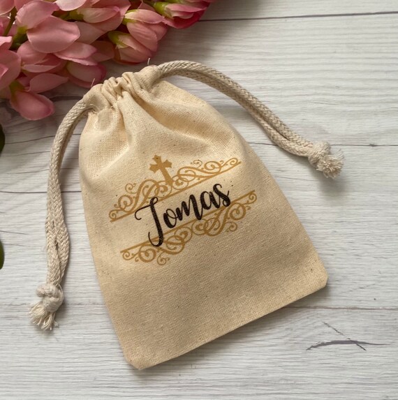 Baptism Muslin Favor Bags First Communion Theme Birthday Favor Bag