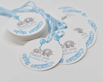 Elephants Baby Boy Shower Tags - Thank you for celebrating favor tags - Elephants boys Favors Tags