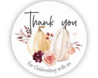 Elegant Fall Pumpkin Stickers - Thank you for Celebrating with us Stickers - Wedding Stickers - White Pumpkin Stickers