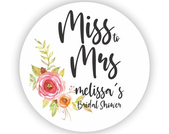 Miss to Mrs.  Flower Bridal Shower Stickers - Personalized Bridal Shower Stickers - Custom Wedding Stickers - Bachelorette Party Stickers