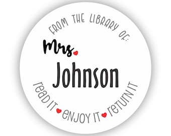 Teacher Book labels - Teacher Name Stickers - Personalized Teachers library stickers - Set of 60 stickers