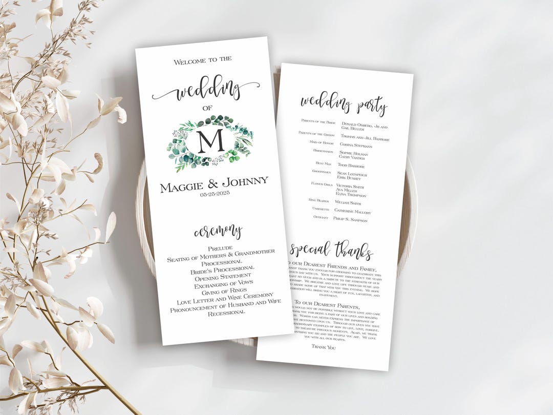 Personalized Printed Wedding Programs, Set of 20 Wedding Menu, Modern ...