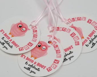 Girls Owl Party Favor Tags - Thank you for celebrating favor tags - Owl Favors Tags