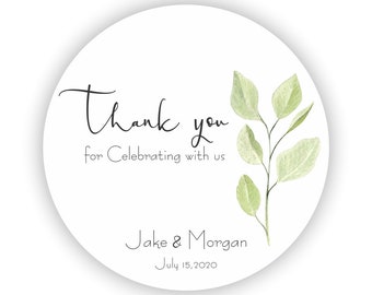 Thank you Eucalyptus Leaf Wedding Stickers - Elegant leaf Design Bridal Shower Stickers - Wedding Stickers - Bachelorette Party Stickers