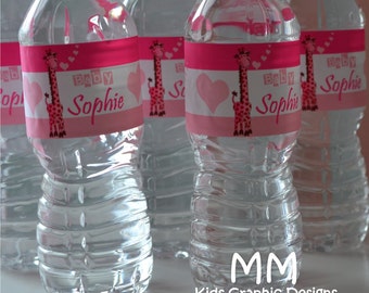 Giraffe Theme - 20 Water Bottle Labels - Birthday Party - Baby Shower Labels - It is a Girl Baby Shower