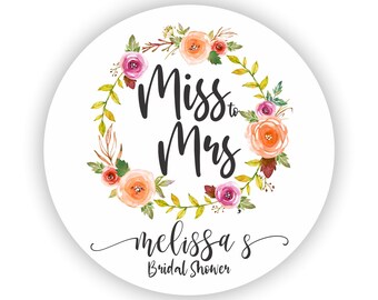 Miss to Mrs Floral Favor Stickers - Bridal Shower Stickers - Wedding favor stickers - Bachelorette Party Stickers