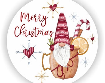 Cute Christmas Gnomes Personalized Stickers - Merry Christmas Labels - Happy Holidays favor Stickers - Merry Christmas stickers