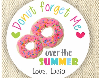 Donut Forget Me Over The Summer Stickers - Summer B-Day Favor  Stickers - Thank you for Celebrating with me Labels