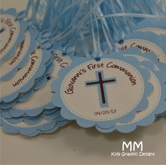 Set of 120 Thank You 2inch circle Tags with scalloped edges - Communion Tags - Baptism Favor Tags - Thank You Tags - Custom Favor Tags Il_570xn