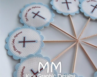 100 Cupcake Toppers - Personalized - Birthday - Baby Shower - Baptism - Communion