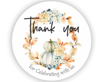 Beautiful White Pumpkin Wreath Stickers - Thank you for Celebrating with us Stickers - Wedding Stickers - Baby Shower Stickers