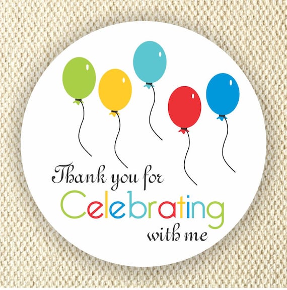 Balloons Favor Stickers - Baby Shower Stickers - Rainbow Colors stickers- Thank you for Celebrating with me Il_570xn